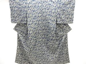 扇面に草花模様手織り紬着物